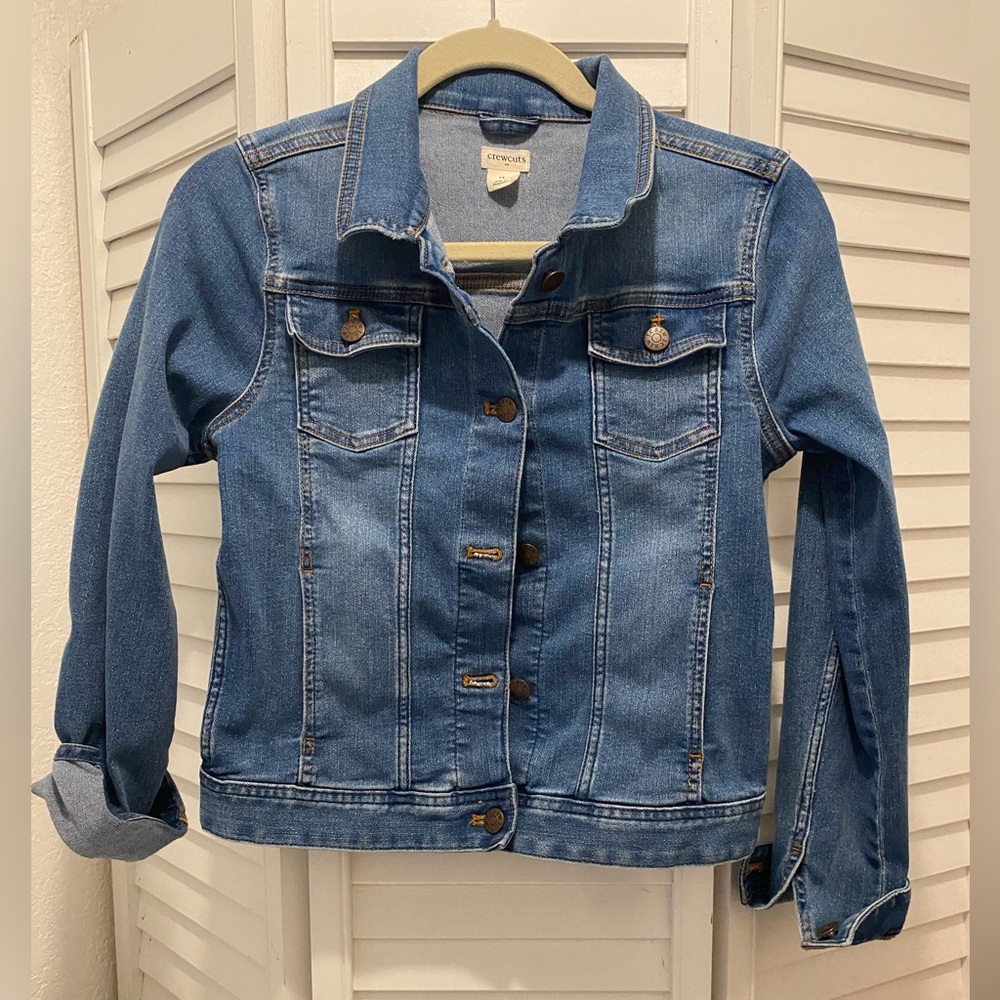 JCREW Kids “Girls Denim Jacket” Size 14 Blue Denim Crop Length EUC